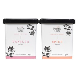 Pacific Chai Latte Mix Variety Pack, 1 Vanilla Chai Latte & 1 Spice Chai Latte, 9 Ounce Canisters (2 CT Variety Pack)