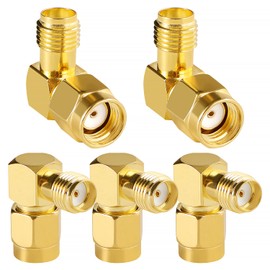 KUOQIY 5 Pieces Right Angle RP-SMA Male to SMA Female Adapter, SMA Coaxial Adapter Converter, for 2G 3G 4G LTE Antenna, Router