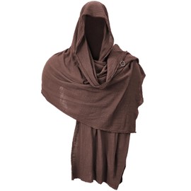 Shawl Scarf Medieval Costume Cowl Cloak with Hood Men Renaissance Accessories Costume Robes, Capes, Brown, One Size