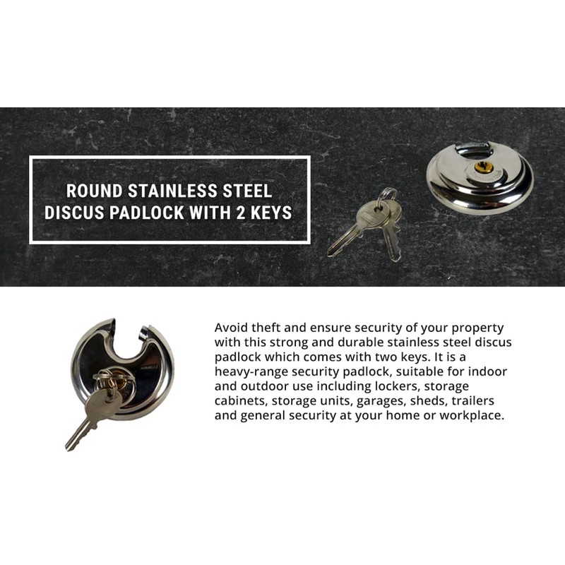 Round Discus Padlock 2 Keys 70mm Disc Heavy Duty Outdoor