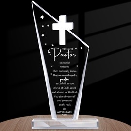 Kosiz Pastor Appreciation Gift Thank You Gift Engraved Gratitude Saying Acrylic Cross Sign Plaque Christian favor for Men Women Religious Church Retirement Keepsake(Pastor)