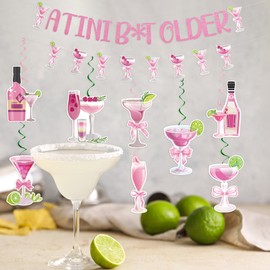 iPartyGo Tini Bit Older Decorations - 10 PCs A Tiny Banner Espresso Martini Hanging Swirls for Women Glitter Pink Cocktail Birthday Party Decor Weenies and Tinies Bar Garland Photo Booth Sign Supplies