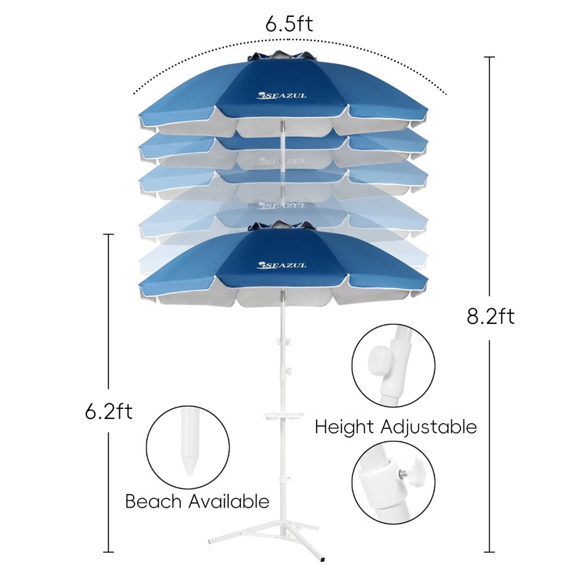 Seazul 6.5ft Sun Shade Umbrella, Portable Umbrella with Stand for