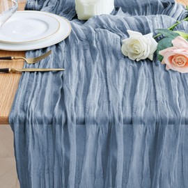 Wokceer Cheesecloth Table Runner Dusty Blue 10FT Boho Gauze Cheese Cloth Table Runner for Party Long Rustic Sheer Table Runners for Baby Bridal Shower Wedding Easter Table Decor