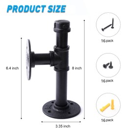 3/4" Industrial Pipe Shelf Brackets, Black Iron Wall Mounted DIY Shelving Brackets Hanging Custom Pipe Brackets for Floating Shelves (4, 8 Inch)