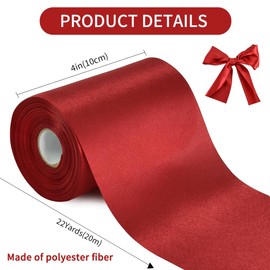 TONIFUL Wide Satin Ribbon, 10 cm x 23 m, Claret Dark Red Wide Satin Ribbon, Coloured Fabric Ribbon for Gift Wrapping, Ribbon-cutting, Grand Opening, Chair Sashes, Wedding Party Decoration, Valentine's Day, Car Decoration, Christmas
