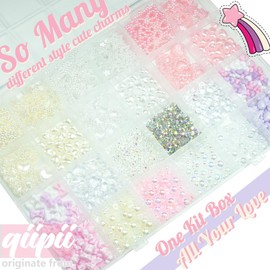 qiipii Pearls Nail Charms Light Pink Creamy White AB Flatback 3D Half Round Pearls Charms Purple Cute Hollow Heart Star Bear Bowknot Butterfly Candy Charms Nail Art Suppplies for Acrylic Nails Crafts