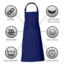 RAJRANG Chef Apron for Women Men with Pockets Cotton Kitchen Cooking Full Plain Aprons Sodalite Blue 35x27 Inches, Pack of 2