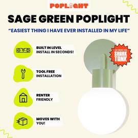 Poplight Wireless Wall Sconce (Shark Tank) Rechargeable & Dimmable LED Light w/App Control & Damage-Free Install, Moveable Modern Ambient Lighting for Elegant Home & Bedroom Decor | Sage Green