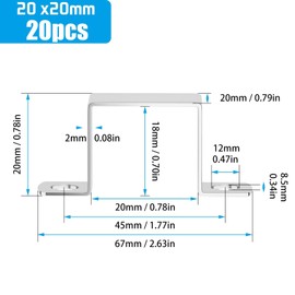 sturiz Pack of 20 Square Pipe Clamps 304 Stainless Steel Square Tube Pipe Clamps 20 x 20 mm Square Tube Clamp U Clamp Square for Front Doors Windows Water Supply and Other Pipes