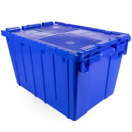 IDL Packaging 14-Gallon Industrial Plastic Tote with Hinged Lids, Blue, Pack of 1 - Heavy-Duty Large 22" L x 15" W x 12" H Container for Warehouses, Garages, and Home Storage