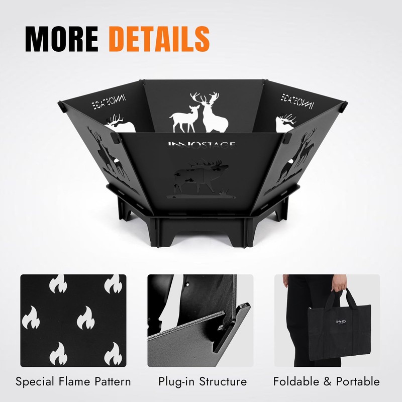 Fire Pit for Camping- 23Inch Small Collapsible Firepit for Patio