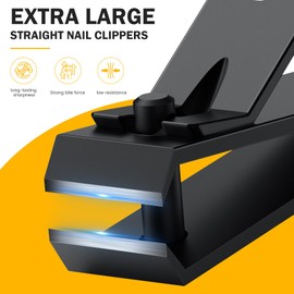 BEZOX Large Toe Nail Clippers for Thick Nails - Straight Edge Nails Clipper for Men, Toenails Clipper for Seniors, Heavy Duty Stainless Steel Fingernail Clippers for Women, Thick Toenails Tool - Black