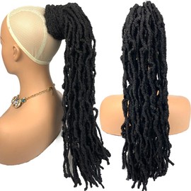 HAPPY&CC Braided Drawstring Ponytail Long Nubian Locs Hair Pieces Ponytail Bun Clip in Braiding Hair Drawstring Ponytail Crochet Braids Hair Extensions for Black Women(#1B, 20”)