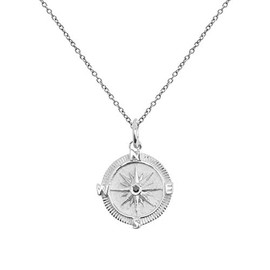 Sterling Silver Point The Way Black Diamond Compass Pendant Necklace, 18 "