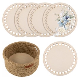 WUISOLQP Pack of 5 Wooden Basket Bases, 10 cm, Crocheted Basket Base for Crocheting, Circle Blank Crochet Basket, Wooden Base, Natural Wood Basket Base, Basket Base Set for DIY Baskets, Purse,