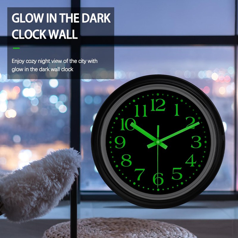 JoFomp Glow in The Dark Clock Wall Decor, 12 Inch