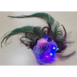 JAKAWIN Light Up Feather Headpiece LED Flapper Hair Clip Glowing Rave Costume Hair Accessories Women