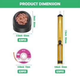 Yauhar 8Pcs Welding Tool Set Contains Desoldering Vacuum Pump Solder Sucker, No-Clean Solder Braided Wicks, Non-Slip Solder Tip Cleaning Wire & Base Holder for Labs and Home Work