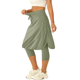 Women 20" Knee Length Tennis Skirt with Built in Legging Golf Skirts Skirted Legging with Pockets Sage Green