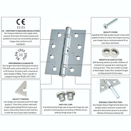 Door Hinges 4" 102mm Ball Bearing 1 Pair Pack [2 Hinges & Screws] Polished Chrome