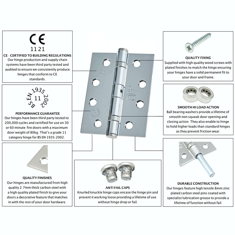 Door Hinges 4" 102mm Ball Bearing 1 Pair Pack [2