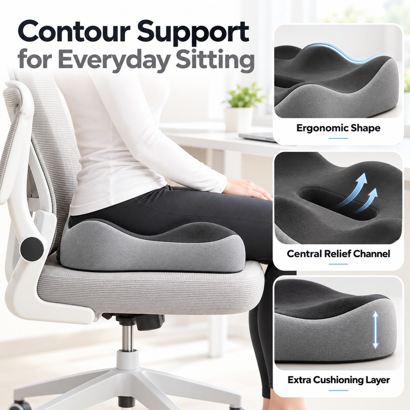 Memory Foam Seat Cushion for Office & Car – Non-Slip