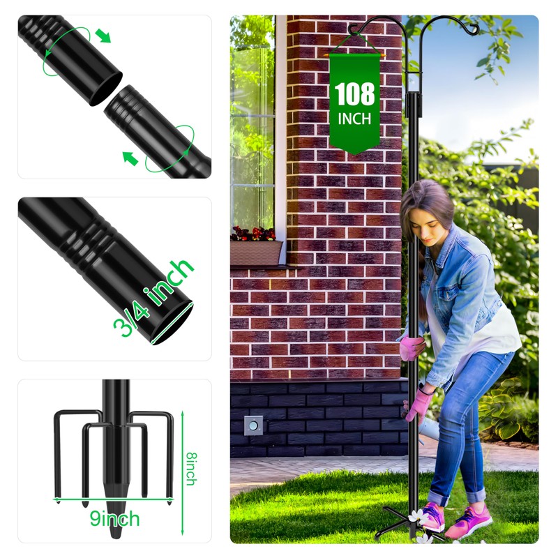 XDW-GIFTS Double Shepherds Hooks for Outdoor, 2-Pack Heavy Duty Garden