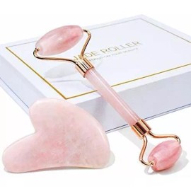 Baimei Rodillo De Jade Y Gua Sha Para Masaje Facial En Color Rosa