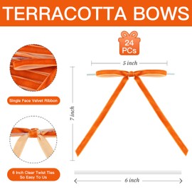 LIZLOVESS Terracotta Velvet Ribbon Christmas Bow 5 x 7 Inches Premade Cinnamon Bows for Christmas Tree Hanging Decorations Gift Wrapping Wreaths Crafts Outdoor Indoor Home Decor Wedding, Pack of 24