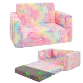 Toddler Couch,Toddler Chair,Kids Sofa Chair 2-in-1 Baby Seat Furniture Fold Out, Convertible Sofa to Lounger Soft Comfy Glow in The Dark Kids Sofa Bed Gifts for Kids Girl Boys,Unicorn