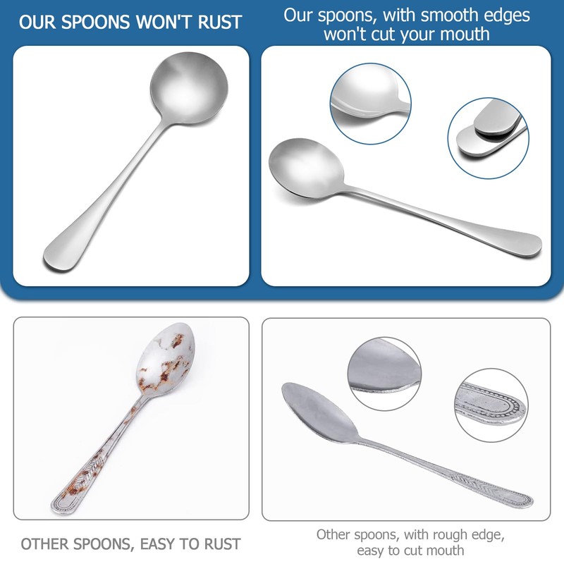 2 Piece Soup Spoons, Round Stainless Steel Bouillon Spoons Round