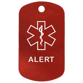 Alert Medical Alert ID Necklace with Red Tag, Green Silencer, and 30'' USA Chain - 154 Color Choices