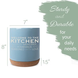 Elanze Designs Welcome to the Kitchen Ceramic Cork Bottom Sky Blue Large Capacity Utensil Holder Crock for Countertop Storage, Stylish & Durable for Spoons, Spatulas, and Cooking Tools