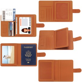 Passport Holder Pu Leather Travel Passport Wallet, RFID Waterproof Passport Cover Wallets Vacation Essentials, Passport Holder Family Travel Wallets For Men And Women (Orange)