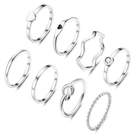 YADOCA 8pcs 2MM Stainless Steel Rings for Women Men 14K Gold Plated Stacking Rings Fashion Simple Plain Knuckle Stacking Midi Thumb Dainty Thin Heart Knot Stackable Statement Band Rings Set Size 5-11 Silver Gold Tone