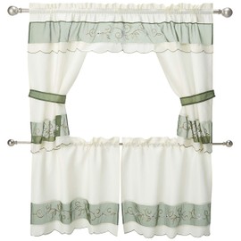 Achim Home Furnishings 58-Inch by 24-Inch Berkshire Embellished Cottage Topper with 58-Inch by 36-Inch Swaggers for Windows