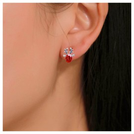 Inilbran Boho Ruby Gemstone Earrings Silver Rhinestone Deer Earrings Ruby Crystal Deer Studs Earrings Vintage Reindeer Antlers Xmas Earring Jewelry for Women and Girls Christmas Gifts