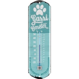 LANOLU Retro Tin Sign Thermometer GASSI THERMOMETER Analogue Dogs Decorative Garden Vintage Signs – Tin Sign Dog – Dog Lovers Gifts 8 x 28 cm