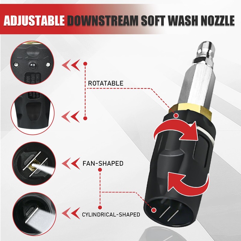 3-7 GPM Pressure Twist Nozzle, Adjustable Downstream Soft Wash Nozzle,