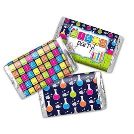 Science Themed Birthday Party Mini Chocolate Candy Bar Sticker Wrappers for Kids, 45 1.4" x 2.6" Wrap Around Labels by AmandaCreation, Great for Party Favors