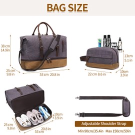 FENGDONG Weekender Bag Large Overnight Bag for Men Women Tote with Shoe Compartment Canvas Carry on Luggage Bag Travel Duffel Bag Gray
