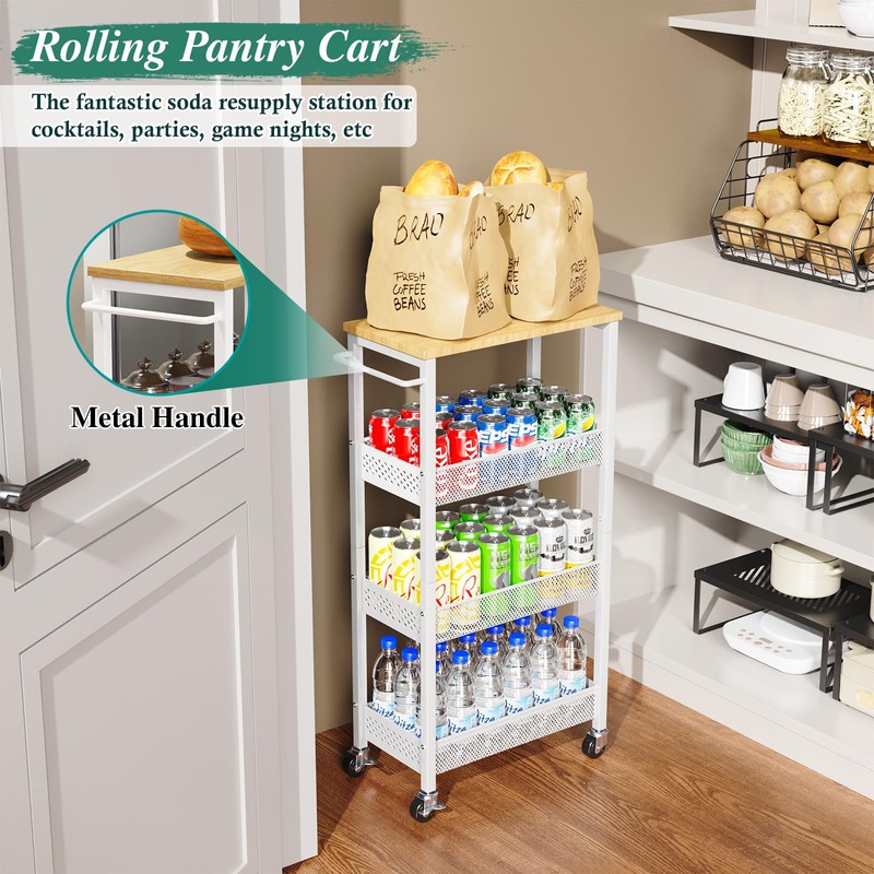OKZEST Utility Slim Storage Cart, 4-Tier Narrow Bathroom Organizers and