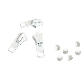 Zipper Repair Kit - #10 YKK Heavy Duty Molded Vislon White Sliders - 3 Sliders & 6 Top Stoppers Per Pack - Color: White - Made in The United States
