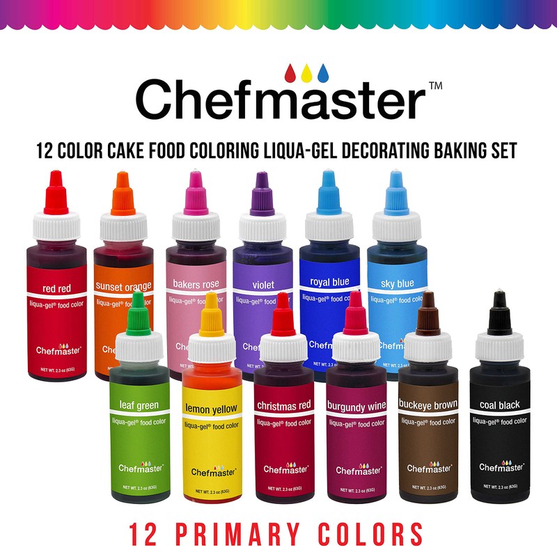 Chefmaster Liqua-Gel Variety Pack, Twelve 2.3 Ounce Bottles