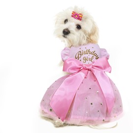 Otunrues Dog Birthday Dress, Dog Tulle Dress with Big Bowknot Princess Dog Birthday Outfit Girls Doggie Dresses Clothes for Small Dog Cats Pink XS