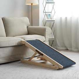 Dog Ramp for Bed Couch - Pet Steps Stairs to Get on Bed Couch 11.8"-19.6" for Small or Large Dog Up to 200 lbs, Adjustable Wooden Dog Ramp Steps Foldable Portable, Anti-Slip Carpet (Natural)