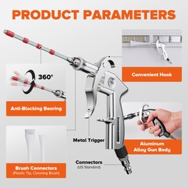 Tornado Car Cleaning Gun Interior Dryer Air Blow Gun, Automotive Tool Car Detailing Supplies High Pressure Air Gun, Car Detailing Cleaner Kit for Car Quickly Blasts Dirt and Dust Works with Air Silver