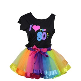 I Love 80s Rainbow Tutu Skirt Child Girl's Costume Accessories Set (7-8, Rainbow with Leggings)