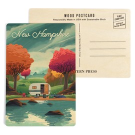 New Hampshire, Outdoor Activity, At Home Anywhere, Camper in Fall Colors (4x6 Birch Wood Postcards, 2-Pack Stationary, Rustic Home Wall Decor)